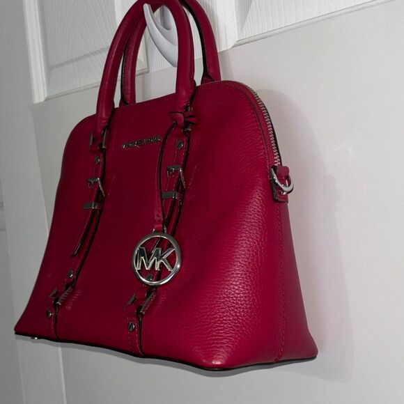 Michael Kors MK Bedford Legacy Dome Satchel Purse Bag Red pebbled leather - Picture 3 of 10